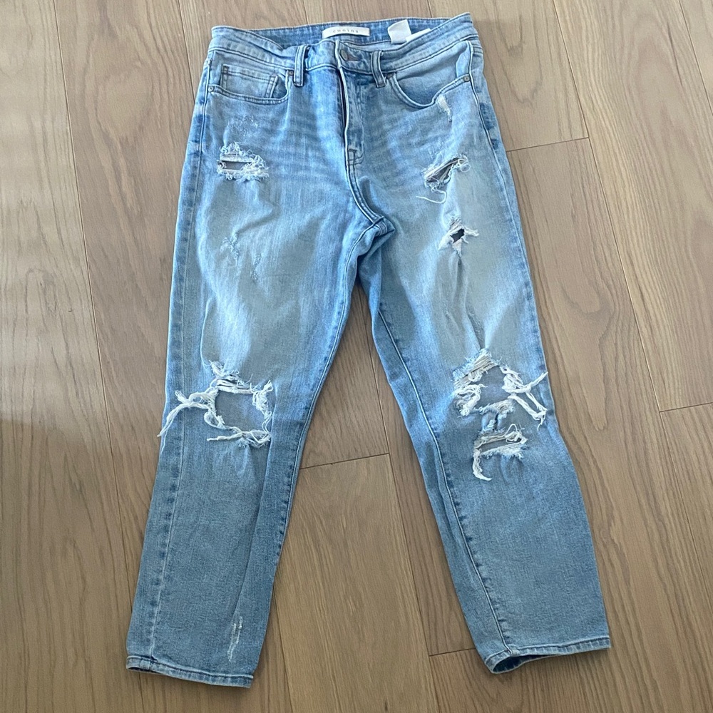 Light Blue Distressed Women’s Jeans - Casual Ripped Denim